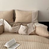Florence Lace Double Gauze Striped Bedding Set - Beige Brown